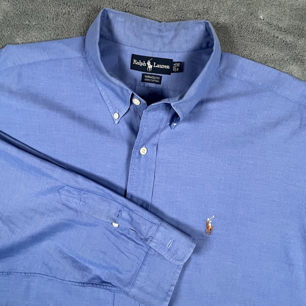 Vintage Ralph Lauren Yarmouth Cotton Blue Long Sleeve Button Down 18-35